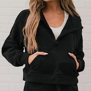 New RAE MODE Women's Half Zip Scuba Hoodie W/ Thumb Holes Black 2XL NWOT